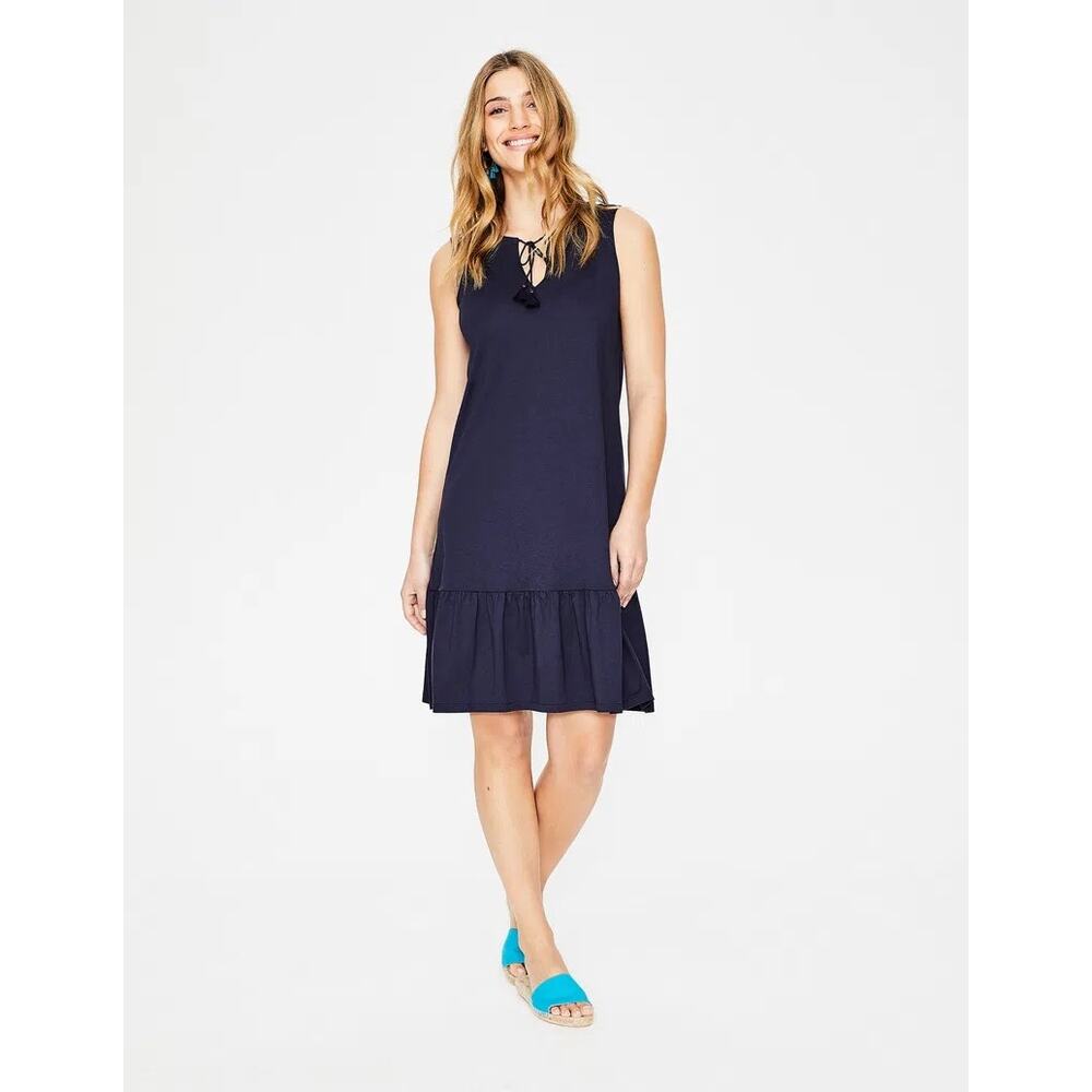 Boden Arabella Sleeveless Navy Blue Dress Tassel Tie Casual 16